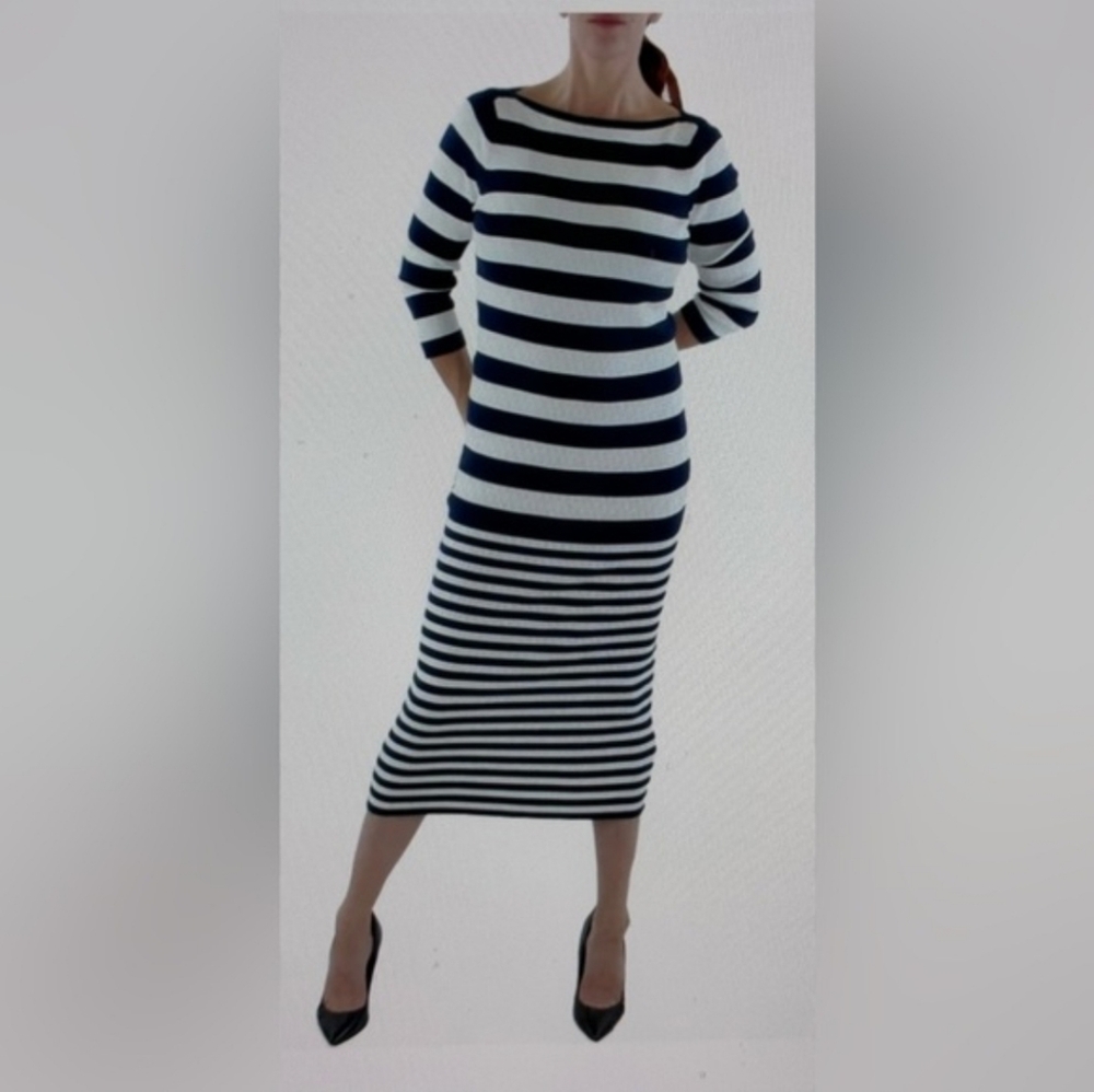 LAUREN Ralph Lauren Navy and White Striped Long Sleeve  SweaterDress